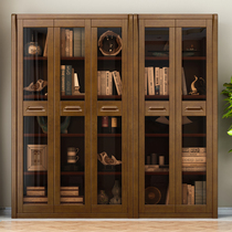 All solid wood bookcase bookcase combination Chinese style with glass door 2 door 3 door rack office study locker