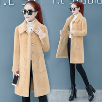 Lamb hair long woolen coat women 2021 autumn and winter New thick fur one gold mink velvet coat