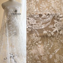 Taiwan new Chinese style embroidery shiny lace fabric 218 rice white wedding dress designer fabric