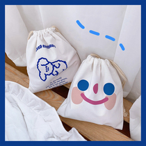 Simple Japanese Drawstring Pocket Student Cute Female Clothes Finishing Canvas Bag Cosmetic Storage Bag Storage Bag