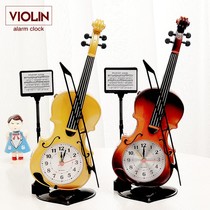 European classical violin model table clock Creative portable piano office desktop decoration Childrens student alarm clock