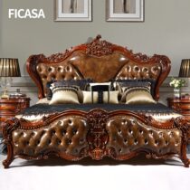 Fassasa American bed soft bag leather double bed solid wood master bedroom simple neo-classical bedroom furniture 2020