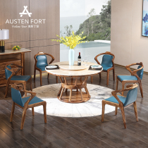 Nordic wood dining table marble round dining table and chair combination new Chinese round dining table with turntable one table 6 chairs