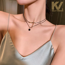  European and American clavicle chain womens short neck strap net red temperament black crystal collar double-layer necklace neck jewelry necklace