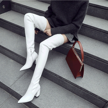 (70CM extra-long thigh boots) pointed coarse heel high heel high drum elastic boot white over knee long boot female autumn winter
