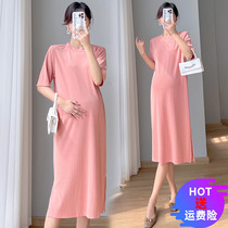 Pregnancy Maternity Dress Stylish Fashion Minimalist Pure Color Short Sleeves Dress 2022 New Summer 100 Hitch Casual Dresses Tide Moms