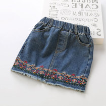 Girls cowboy skirt spring and autumn embroidered autumn dress baby waist skirt childrens clothing girls baby half short