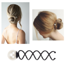 South Korea Net red clip hairpin spiral clip iron ball head Pearl hairclip rotating shape headwear jewelry women