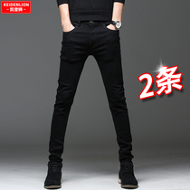 New black high-end jeans men slim small feet pants men Korean version of the trend wild youth trousers trend brand