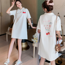 (Special Price Flush) Ocean Pregnancy Woman Dress Summer Pregnant Woman Dress with dress Summer medium length short sleeve T-shirt Pregnant Woman Dress