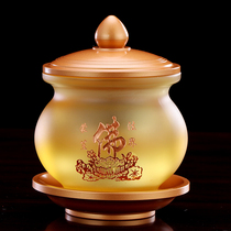 Taiwans ancient law glazed for water glass home for Buddha pure copper holy water glass Buddhist supplies Buddha Word Lotus for the cup Buddha cup