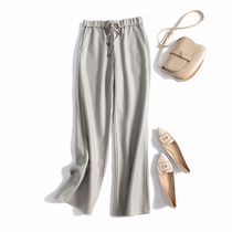 Customized fabrics High-end fashionable commuting with bright silk herringbone pattern high waist straight wide leg pants women autumn and winter