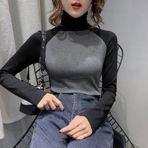 Pile collar high collar bottom shirt woman inside lap 2019 autumn and winter foreign air Euro cargo blouse with pure cotton long sleeve t-shirt tide