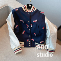 TB Baseball Suit Jacket Woman 2022 Chunqiu Han Edition Leisure Butterfly knot striped Mao College Wind jacket Tide