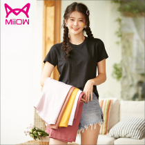 MiiOW cat lady short sleeve T-shirt spring summer pure cotton comfortable and breathable (net color lady T-shirt)