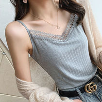 Hollow V-neck threaded cotton modal camisole womens summer new all-match sweet bottoming shirt stretch top