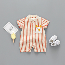 Baby short-sleeved one-piece Ha clothes summer clothes thin newborn gauze cotton mens baby clothes summer Women