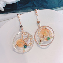 New personality asymmetry hand made retro niche geometric steam Saturn glass bubble shape earrings earrings