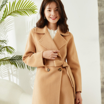Double face cashmere big coat woman long style 2021 new commuter loose chic double-row buttoned mountain cashmere wine red autumn and winter