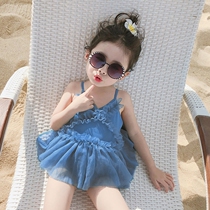 2022 South Korean childrens swimwear girls conjoined cute little princess yarn dress spa swimsuit-ins swimsuit