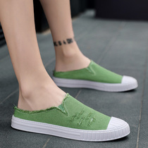 Summer sloth half Tosails cloth shoes Mens slippers No heel Mens shoes Beans Tide Shoes Army Green Old Beijing Cloth Shoes