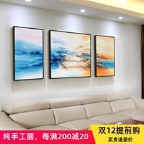 Pure hand-painted oil painting living room sofa background wall triple hanging painting manual painting custom modern simple abstract decorative painting