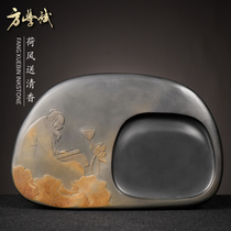 Lotus wind sent Qingxiang Fang Xuebin to make inkstone Anhui She inkstone study Four Treasures inkstone natural Ali auction