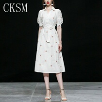 CKSM2021 new summer womens temperament embroidered shirt skirt white bubble sleeves waist thin dress