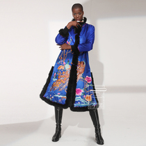  Cloud decoration totem original womens outerwear ethnic style hand-embroidered peacock silk satin plus cotton warm placket jacket
