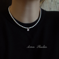 AMO water drop cube natural pearl sweater necklace female choker young fashion light luxury niche design sense