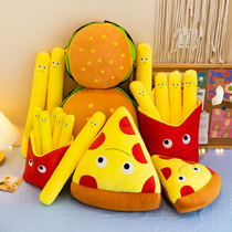 French fries hamburger plush toys cute food snacks holding sleep dolls on the creative cloth doll bed