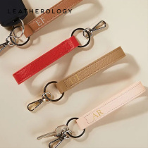 Leatherology Genuine Leather Key Buckle Holding Long Strap Car Key Ring Lock Spoon Ring Gift With Handlebar Pendant