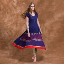 Indian Dance Practice Suit Short Sleeve Big Swing Dress Performance Wear Side Shade of Anna Women National Wind pure cotton printed spring summer