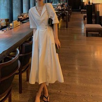 Summer 2021 new womens light luxury French long skirt design sense niche temperament white shirt dress