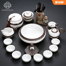 Complete set of Crescent White kiln kung fu tea set household GOE kiln ceramic open film teapot tea ceremony gift box set