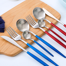 Portuguese silver knife and fork Nordic spoon household stainless steel steak knife Western food tableware long handle spoon fruit fork