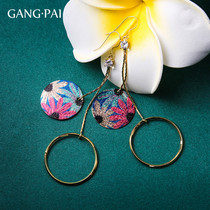 Silver pin temperament geometric earrings female senior sense long circle pendant earrings 2021 New Chaodong gate ear hook