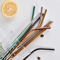 304 stainless steel straw pearl milk tea coarse straw non disposable metal elbow long straw iron environmental drink tube