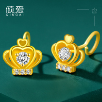 Love gold stud earrings 999 pure gold hollow crown gold stud earrings 2021 new fashion pure gold earrings women