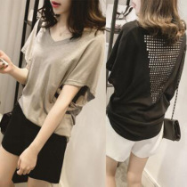 Large size summer Korean fashion sexy hollow T-shirt womens short-sleeved loose V-neck top half-sleeved T-shirt bottoming shirt tide