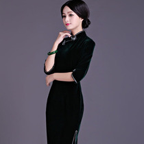 (Cheongsam off code clearance)Banquet wedding middle-aged mother dress long daily high-grade Tang dress velvet