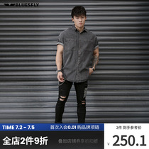 BLUESF Fitness Jeans Mens Hole Trending Casual 100 Hitch High Play Deep Squat Pants Muscle mens sports pants