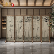 New Chinese style solid wood folding screen shielding living room office cultural hall rising background partition screen