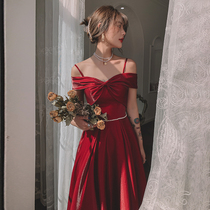 Satin toast dress bride 2021 new summer wedding one-shoulder temperament dress can usually wear a small dress