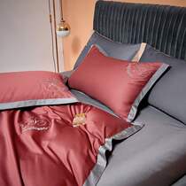 Light extravagant simple solid color long-staple cotton four-piece cotton cotton cotton 100 sheets bed hat nude sleeping hotel bed