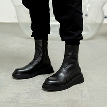 All cowhide thick bottom pine cake bottom boots women 2021 autumn and winter New Chelsea boots round head British leather boots Joker