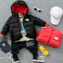 Childrens winter red and black 2-color cotton-padded clothes boys and girls draw sports Wind wearing hats fleece cotton-padded jacket
