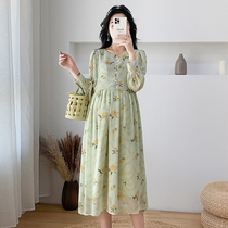 Pregnant Woman Spring Clothing Spicy Mother Pregnancy Long Sleeve Snowspun Broken Flowers One-piece Dress 2022 New Fashion style Loose Big Code Long Dress