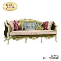 French all solid wood beech carved gold foil romantic pink green color European living room white gold three sofa sofa