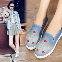 Old Beijing cloth shoes womens denim canvas shoes Lefu soft-soled womens casual pedal wild cow tendon bottom student shoes